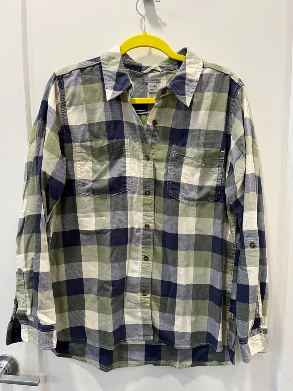 Carhartt Men's Olive Green & Navy Plaid Button-Down Shirt